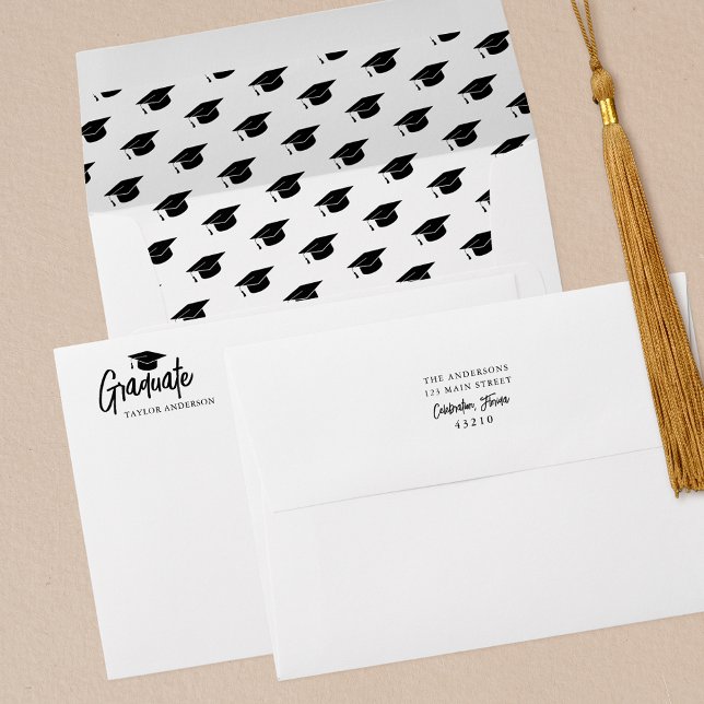 Modern Script Elegant Graduation Return Address Envelope (Creator Uploaded)