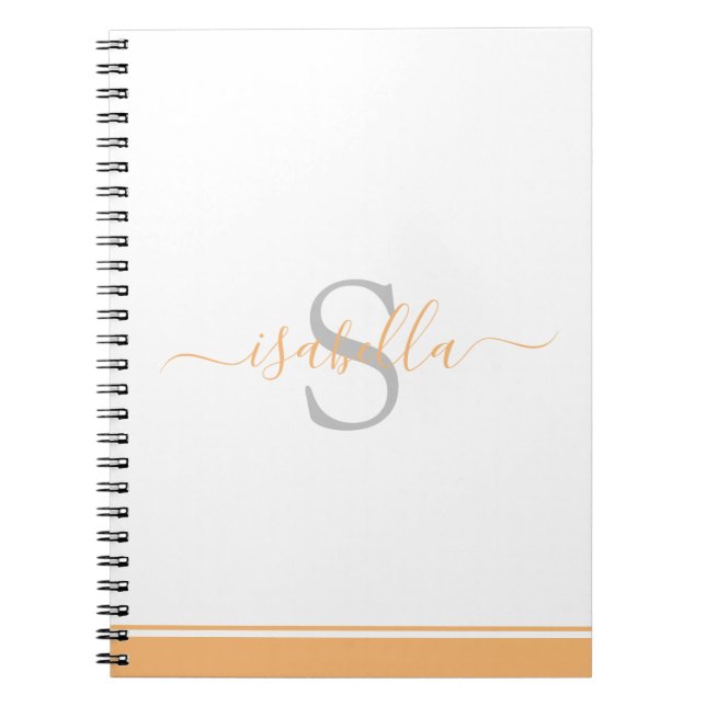 Modern Script Elegant Monogram Peach Notebook (Front)