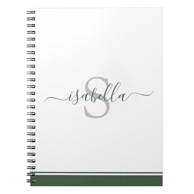 Modern Script Elegant Monogrammed Green Notebook (Front)