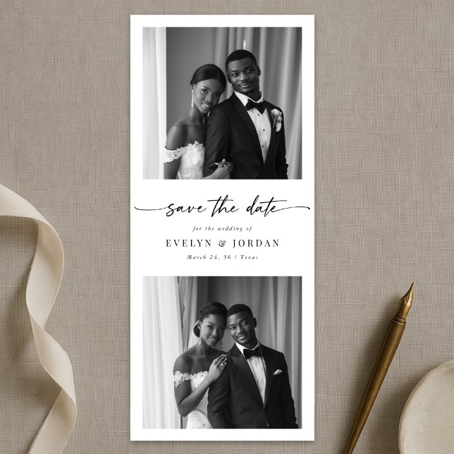 Modern Script Elegant Photo Booth Bookmark Wedding Save The Date (Creator Uploaded)