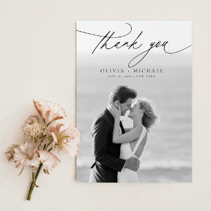 Modern Script Elegant Photo Wedding Thank You Card