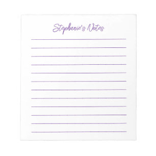 Modern Script Elegant Purple Lined Personalised Notepad