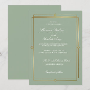 Modern Script Elegant Sage Green & Gold Wedding Invitation