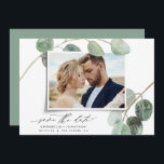 Modern script elegant vintage photo eucalyptus inv invitation<br><div class="desc">Modern script elegant vintage photo eucalyptus wedding save the date.</div>