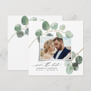 Modern script elegant vintage photo eucalyptus inv invitation