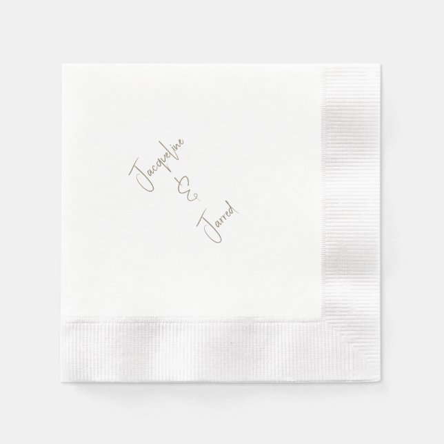 Modern Script Elegant Wedding Coined Cocktail Napkin (Front)