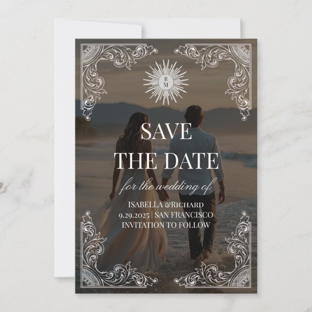 Modern Script Elegant Wedding Photo Save The Date (Front)