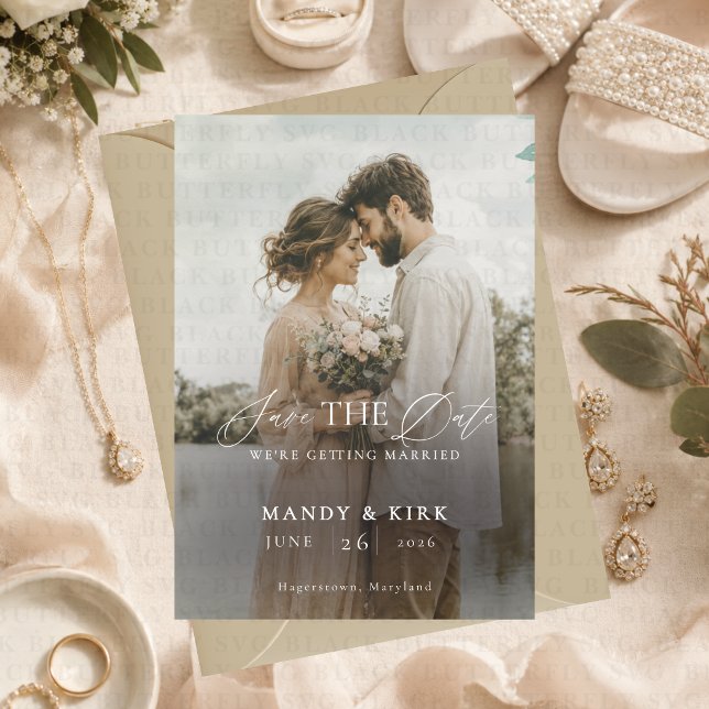 Modern Script Elegant Wedding Photo Save The Date Invitation (Creator Uploaded)