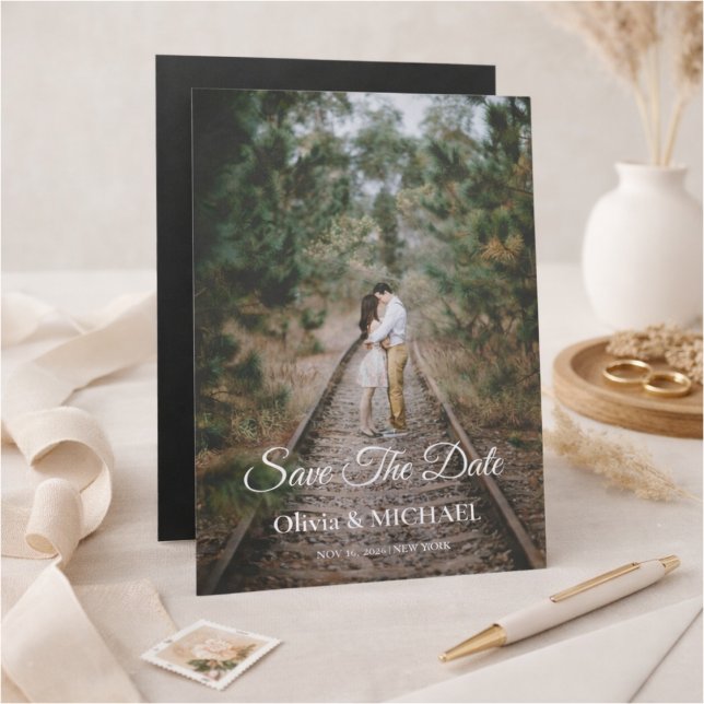 Modern Script Elegant Wedding Photo Save The Date Magnetic Invitation (Creator Uploaded)