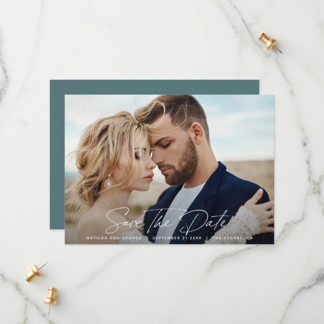 Modern script elegant wedding save the date (Front/Back In Situ)