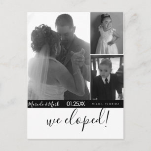 Modern Script Eloped Black White Photo Collage  Postcard