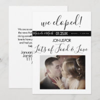 Modern Script Eloped Black White Photo Dinner