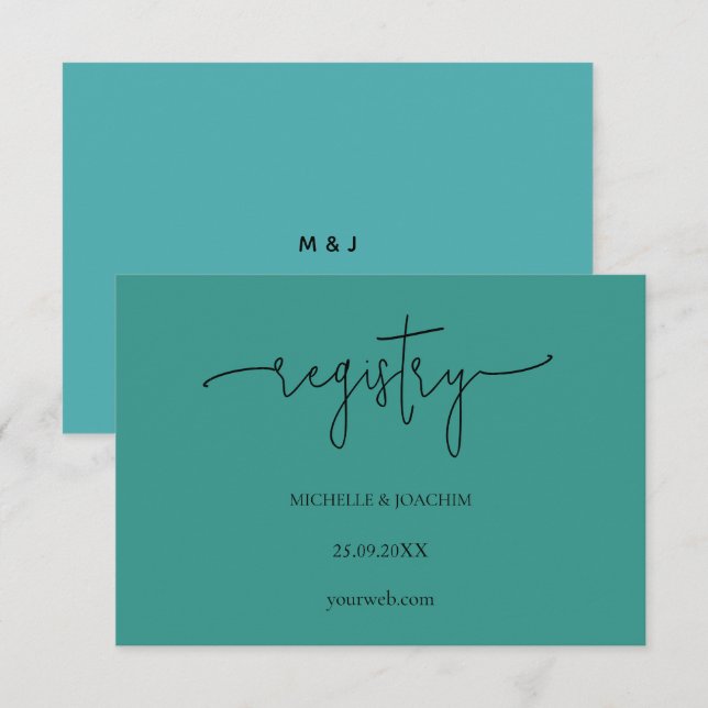 Modern Script Emerald Blue Enclosure Card (Front/Back)