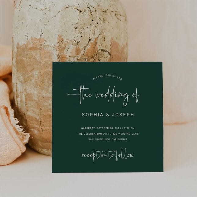 Modern Script | Emerald Green Wedding Invitation (Creator Uploaded)