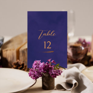 Modern Script Emerald Purple and Gold Wedding  Table Number