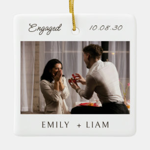 Modern Script Engagement Photo Keepsake Ceramic Ornament