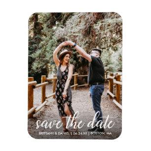 Modern Script Engagement Photo Save The Date Magnet