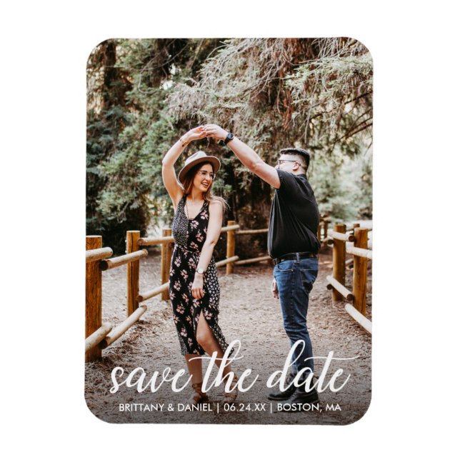 Modern Script Engagement Photo Save The Date Magnet (Vertical)
