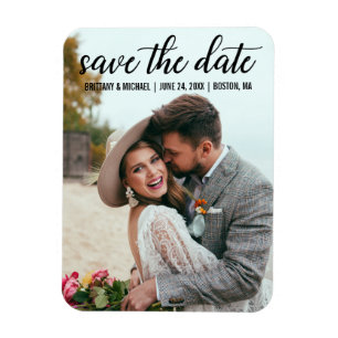 Modern Script Engagement Save The Date Photo BT Magnet