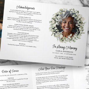 Modern Script Eucalyptus 2-Photo Funeral/Memorial Tri-Fold Programme