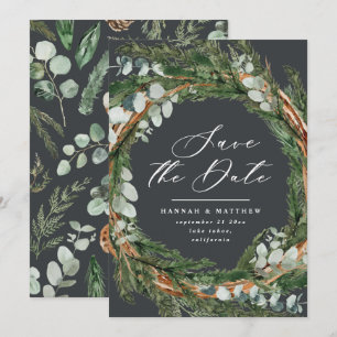 Modern script eucalyptus elegant wedding save the date