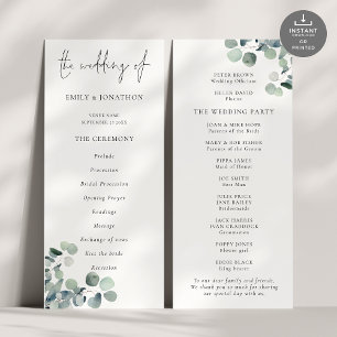 Modern Script Eucalyptus Wedding Program Invitation