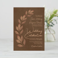 Modern Script & Fall Leaves Chestnut Brown Wedding