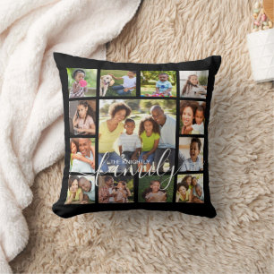 Modern Script Family 13 Photo Collage Keepsake Cushion