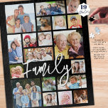 Modern Script FAMILY 19 Photo Collage Custom Colou Jigsaw Puzzle<br><div class="desc">Create your own modern photo memories puzzle utilising this easy-to-upload photo collage template with 19 pictures in various shapes and sizes and your name or custom title (shown with FAMILY) in chic handwritten script typography. CHANGES: Change the black background colour and/or the title and text font style, size, colour or...</div>