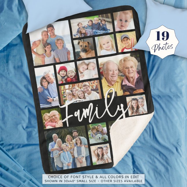 Modern Script FAMILY 19 Photo Collage Custom Colou Sherpa Blanket (Creator Uploaded)