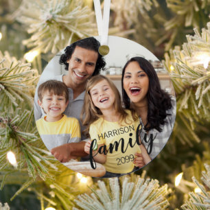 Modern Script FAMILY 2 Photos Custom Color Metal Tree Decoration