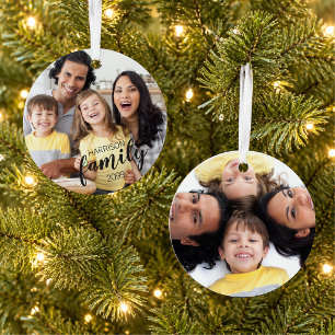 Modern Script FAMILY 2 Photos Custom Color Metal Tree Decoration