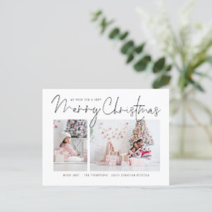 Modern Script Family 2 Photos Merry Christmas Holiday Postcard