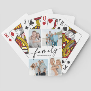 Modern Script Family 4 Photo Collage Playing Cards