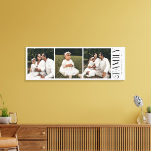 Modern Script Family Custom 3 Photos Name Canvas Print