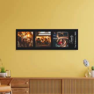 Modern Script Family Custom 3 Photos Name Canvas Print