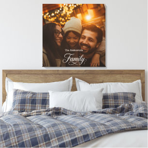 Modern Script Family Custom Photo Name Canvas Print