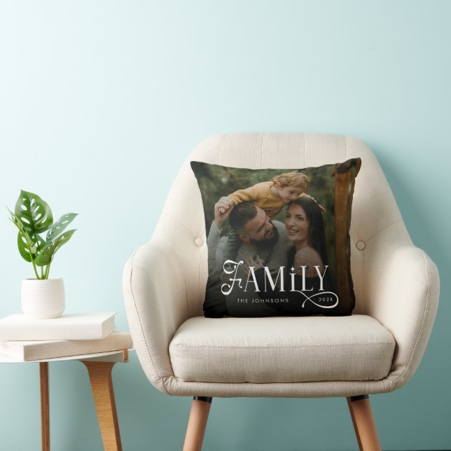 Modern Script Family Custom Photo Name  Cushion (Chair)