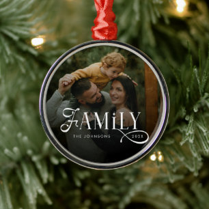 Modern Script Family Custom Photo Name Metal Tree Decoration