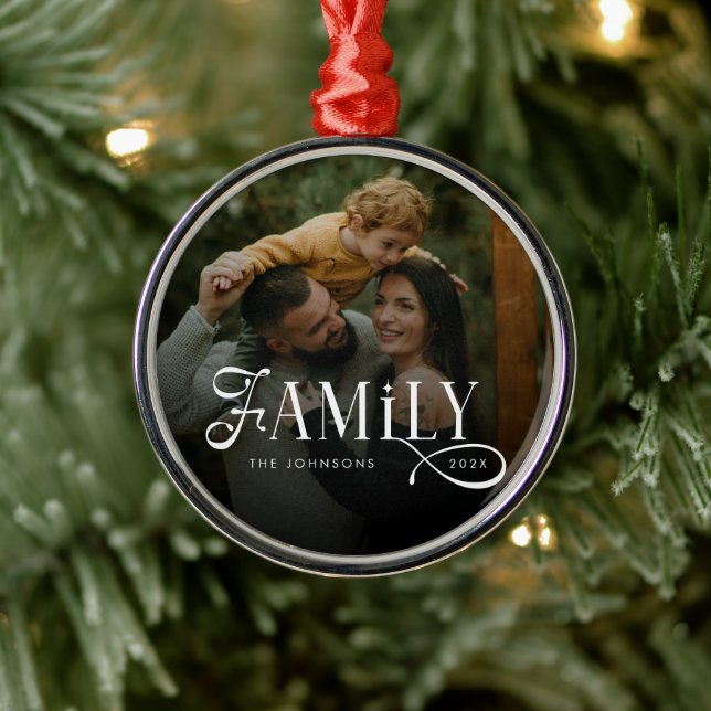 Modern Script Family Custom Photo Name  Metal Tree Decoration (Tree)