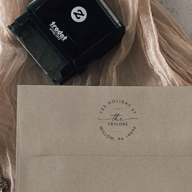 Modern Script Family Holiday Card Circular Address Self-inking Stamp (Creator Uploaded)
