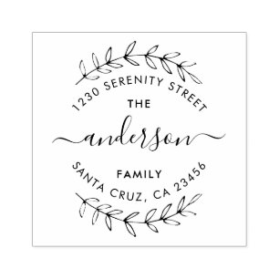 Modern Script Family Name & Custom Return Address Rubber Stamp