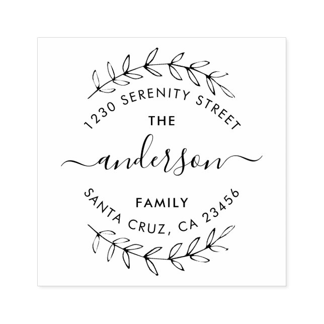 Modern Script Family Name & Custom Return Address Rubber Stamp (Imprint)