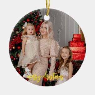 Modern Script Family Photo Christmas Ceramic Tree Decoration