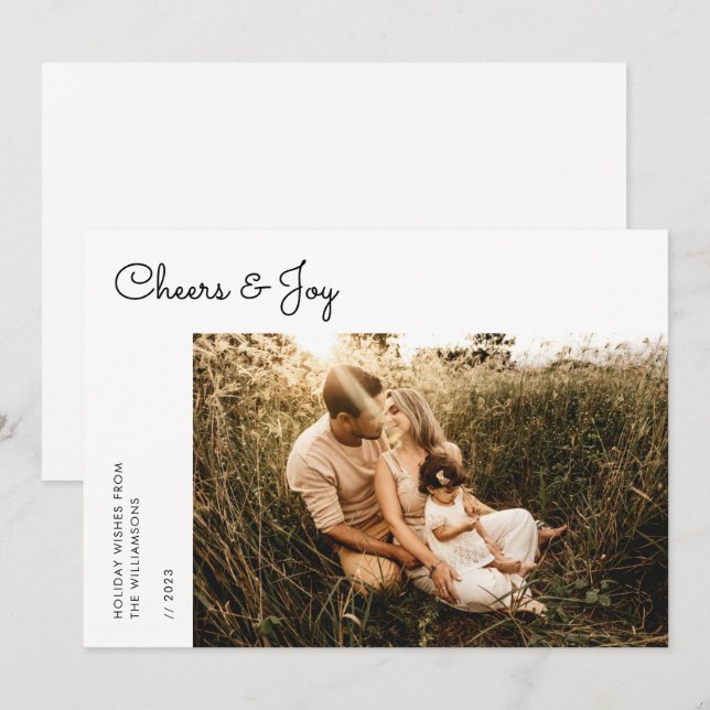Modern Script Family Photo Christmas Holiday Card (Front/Back)