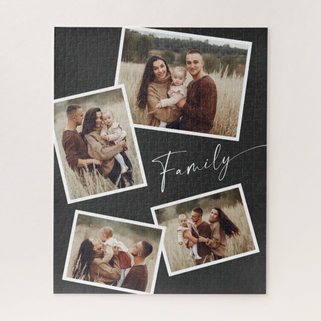 Modern Script Family Photo Collage Jigsaw Puzzle (Vertical)