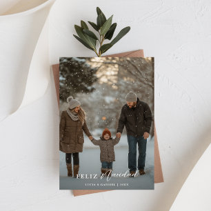 Modern Script Family Photo Feliz Navidad Christmas Holiday Card
