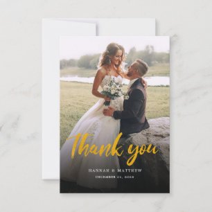 Modern Script Faux Gold Multi Photo Wedding Thank You Card