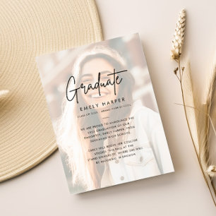 Modern Script Faux Vellum Overlay Photo Graduation Announcement