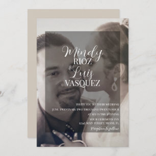 Modern Script Faux Velum Transparent Photo Wedding Invitation